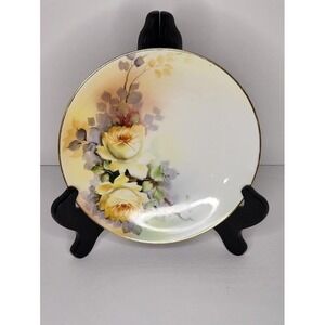 Vintage Nippon M Hand Painted Cabinet Plate Yellow Rose Floral Artist Signed